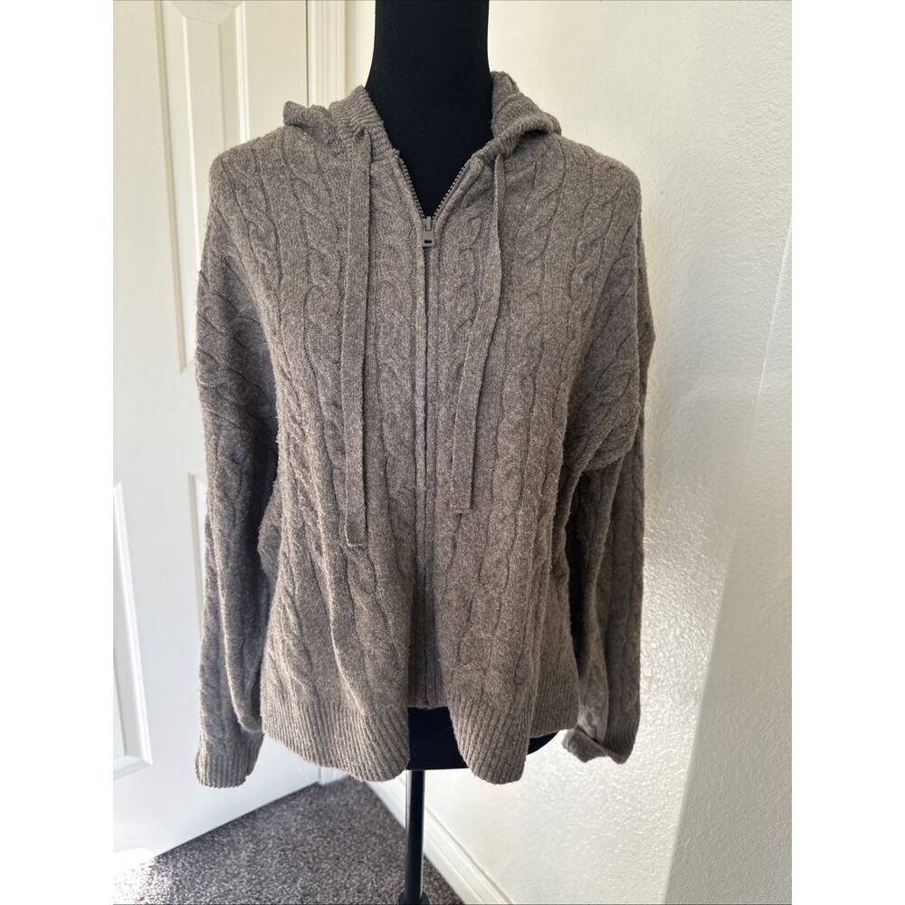 PINK ROSE Hooded Cardigan Sz XL Full Zip Light Brown L/S Sweater Women's